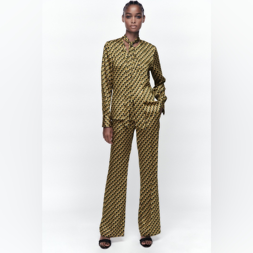 Zara Multicolored Geometric Top & Flared Pants